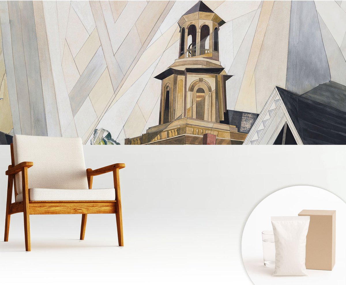 Wallfluent Fotobehang - Wit Vliesbehang - 250x104 cm - Architectonische Toren Fotobehang Vlies - Hal behang Architectuur - Muurschildering - Hal behang