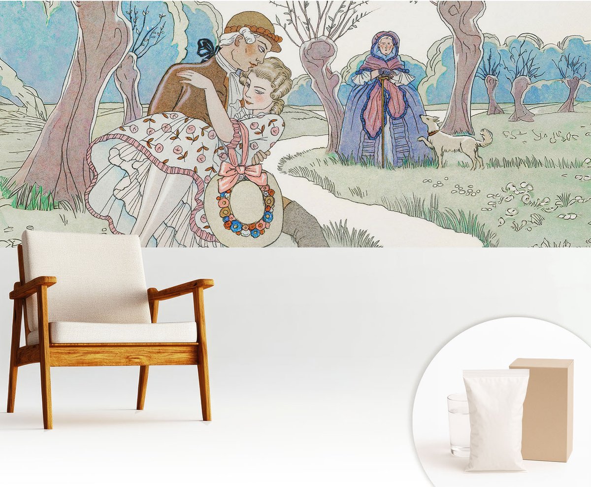 Wallfluent Fotobehang - Wit Vliesbehang - 250x104 cm - Romantische Scène Muurschildering - Slaapkamer behang Deel - Fotobehang Vlies - Slaapkamer behang