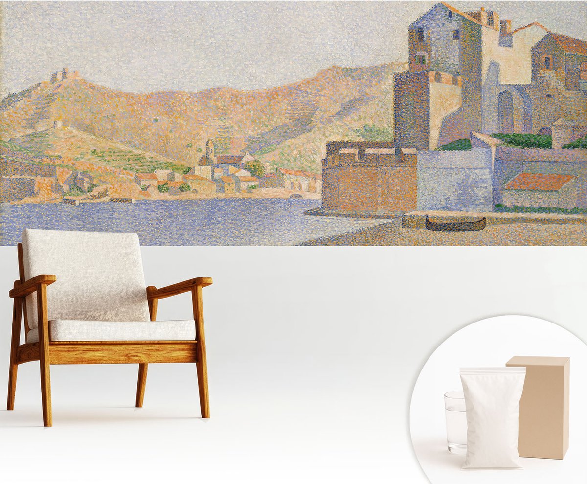 Wallfluent Fotobehang - Oranje Vliesbehang - 250x104 cm - Zomerhaven Fotobehang Vlies - Woonkamer behang Landschappen - Muurschildering - Woonkamer behang