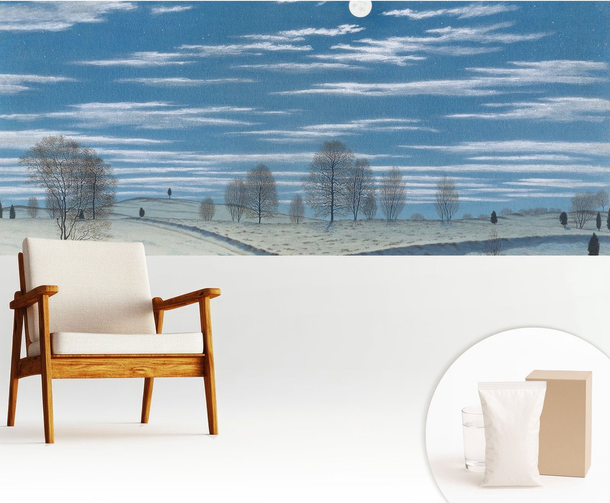 Wallfluent Fotobehang - Blauw Vliesbehang - 250x104 cm - Winterlandschap Fotobehang Vlies - Hal behang Landschappen - Muurschildering - Woonkamer behang