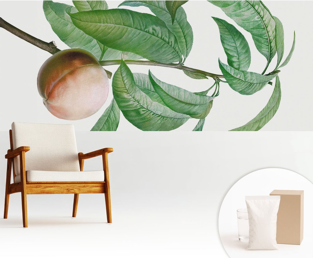 Wallfluent Fotobehang - Groente Vliesbehang - 250x104 cm - Rijpe Perzik Muurschildering - Gang behang Bloemen En Planten - Fotobehang Vlies - Slaapkamer behang