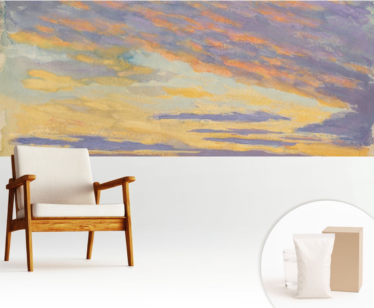 Wallfluent Fotobehang - Paars Vliesbehang - 250x104 cm - Pastelkleurige Hemel Fotobehang Vlies - Woonkamer behang Landschappen - Muurschildering - Hal behang
