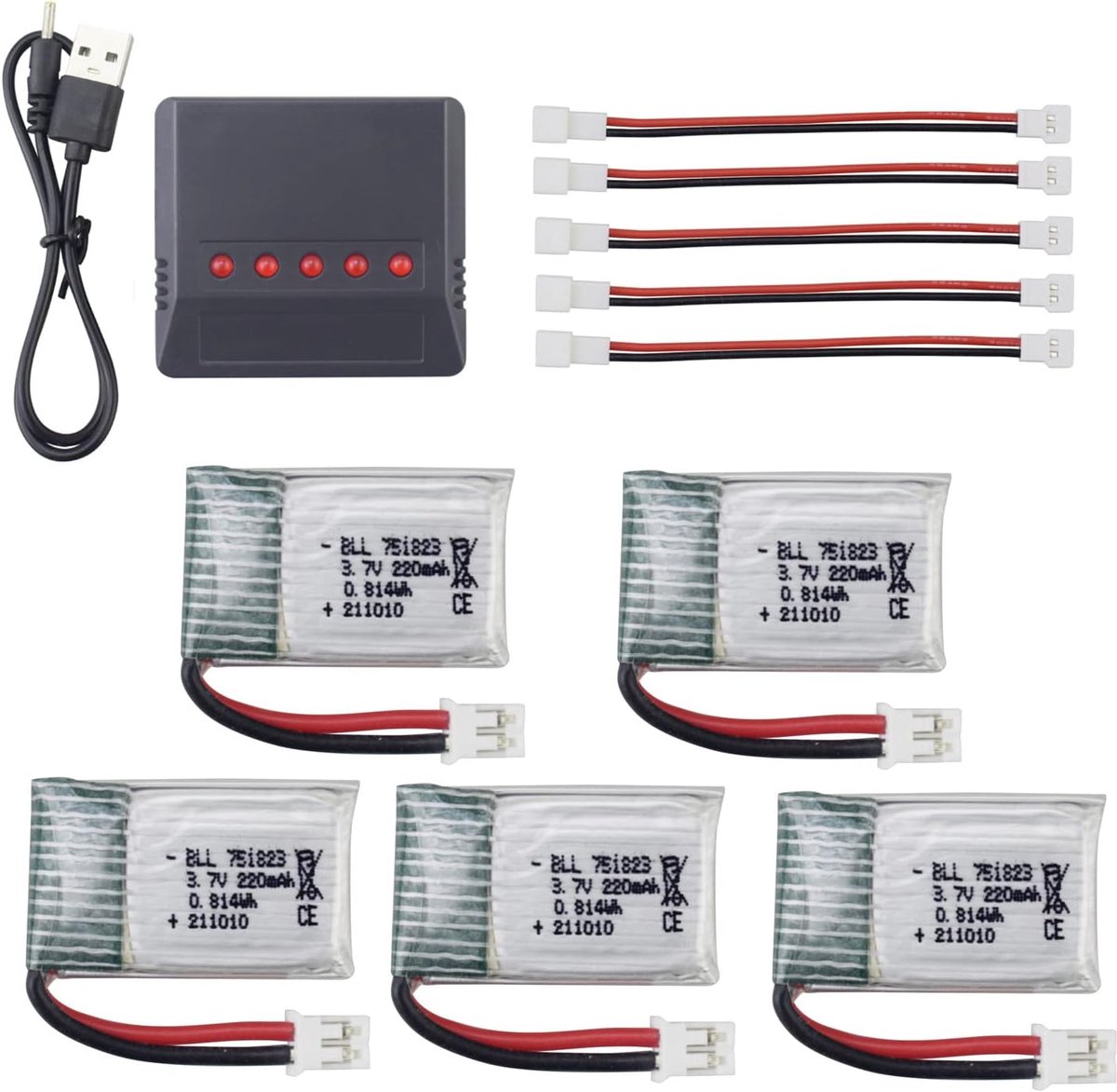 5STKS 3.7V 220mAh 5-in-1 Lader Hoge Snelheid Batterij voor E010 E010C E011 E011C E013 GoolRC T36 NINHUI NH010 F36 H36 HS210 SANROCK GD65A ATOYX AT-66 RC Drone Batterij