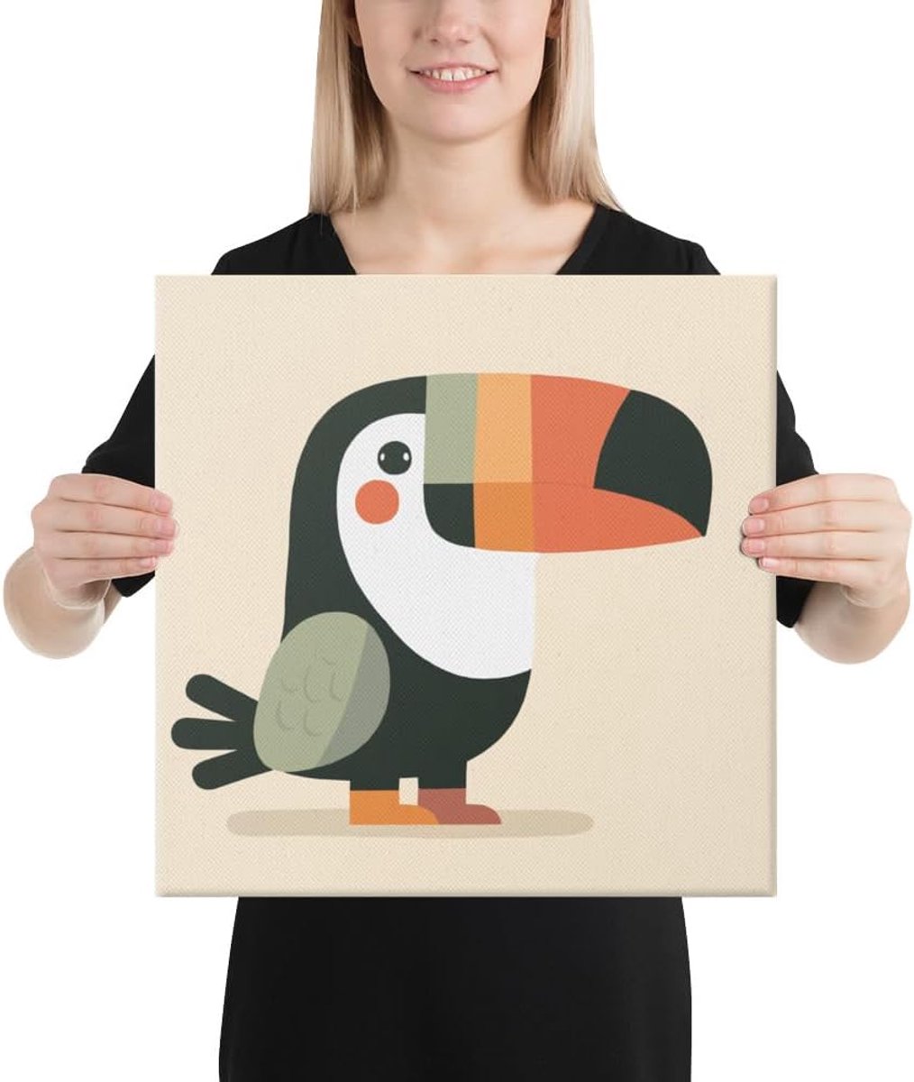 Toucan canvasprint - kinderkamer wanddecoratie, kinderkamer kunst, speelkamerdecoratie - muurkunst voor baby, peuters en kinderen - premium wanddecoratie (40 x 40 cm)