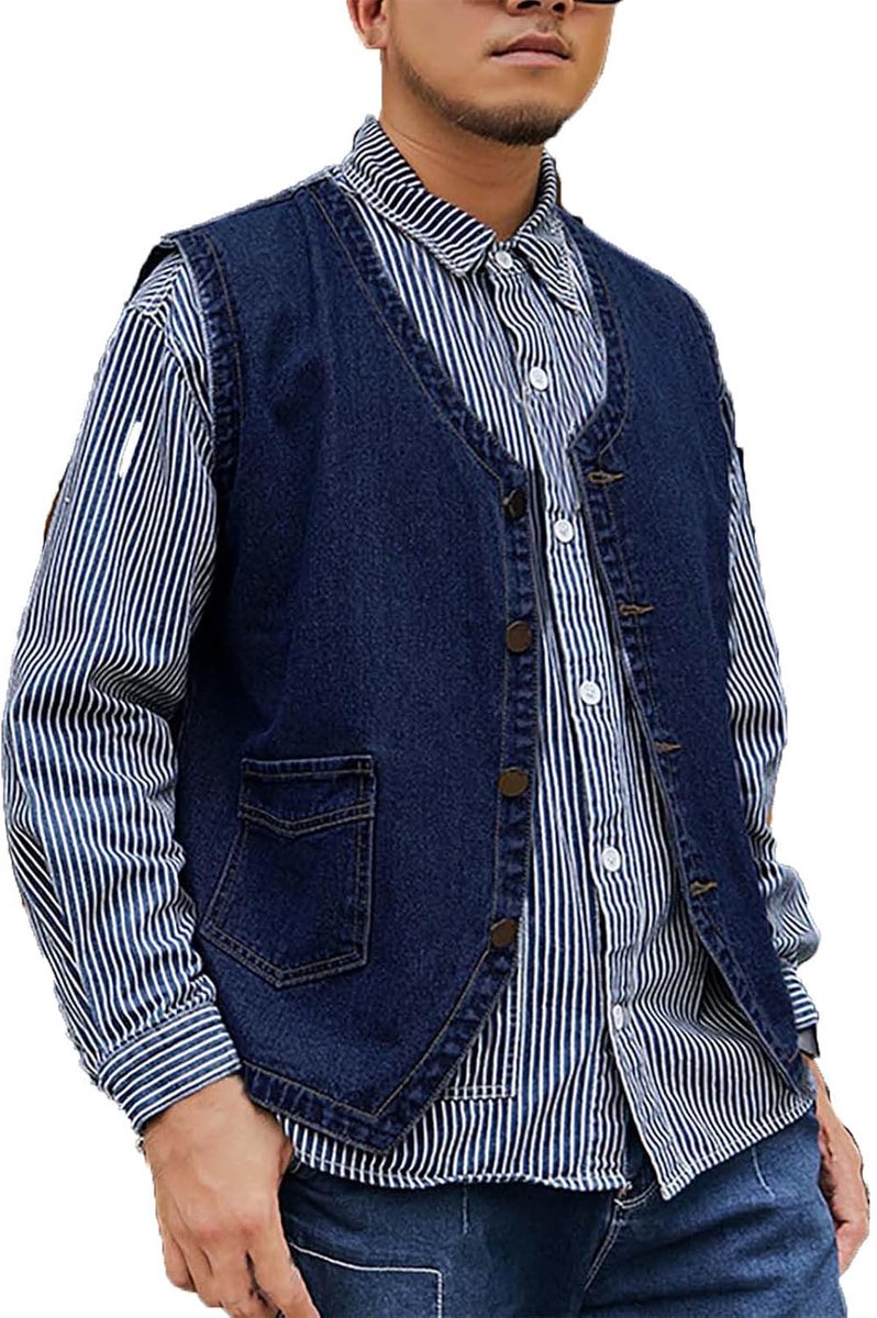 Casual jeansvest voor heren, losse pasvorm, mouwloos, outdoor