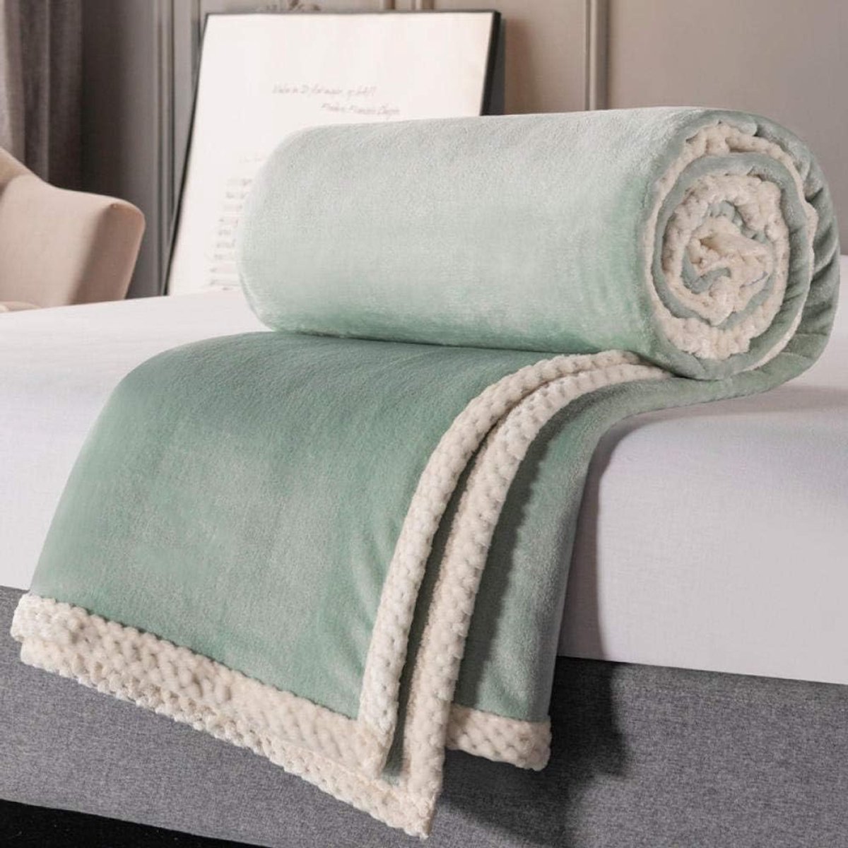 Mantas Reversibles de Franela - Tela de Cepillo Extra Suave, Súper cálida, Mantas para sofás acogedora y Ligera, Cuidado fácil -verde_El 120cmx200cm