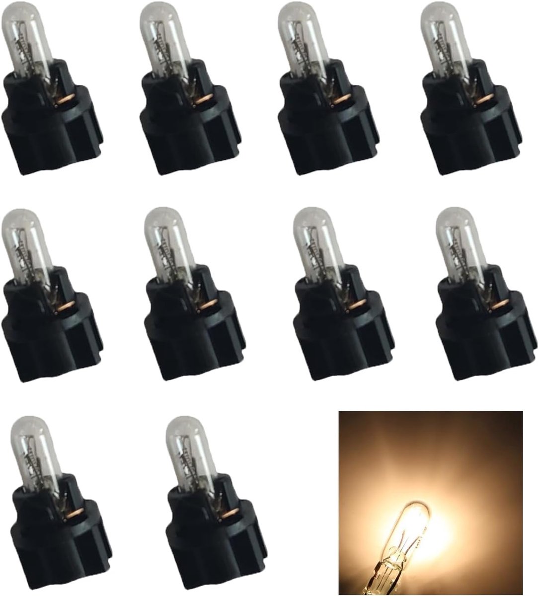 10 stuks DC 12V T5 autolampen met draaisluiting fitting dashboard gloeilampen indoor cluster gauge kits (warm wit), (GJY-T5)