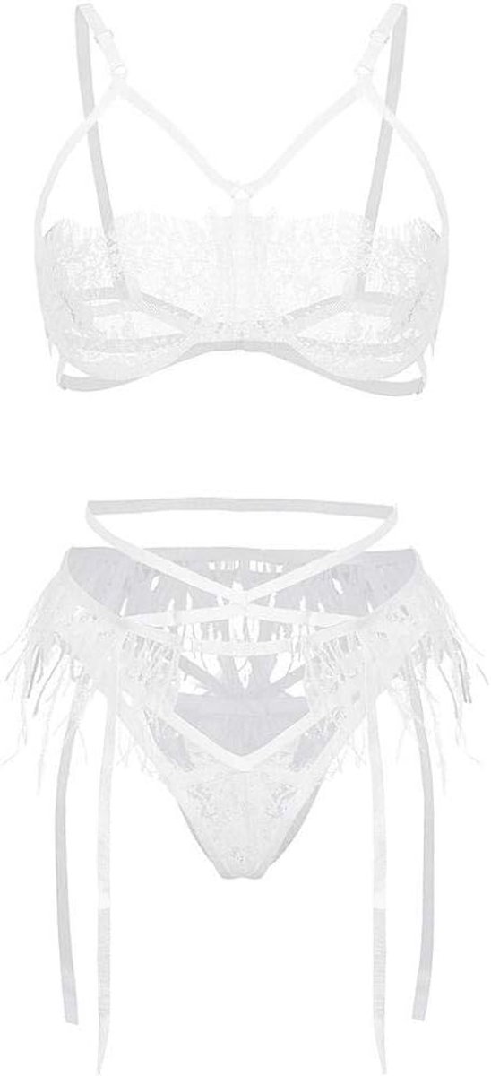 Sets met nachtmode & ochtendjas Sexy 3PC Dames Lingerie Nachtkleding Kanten Beha Kousenband Thong Dames Set