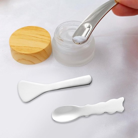3 Soorten Maskerlepels, Roestvrijstalen Schoonheidsschraper, Gebogen Vorm, Gemakkelijk Schoon Te Maken En Opnieuw Te Gebruiken, Huisverzorging, Geschikt Voor Crèmes En Lotions. — afbeelding 5