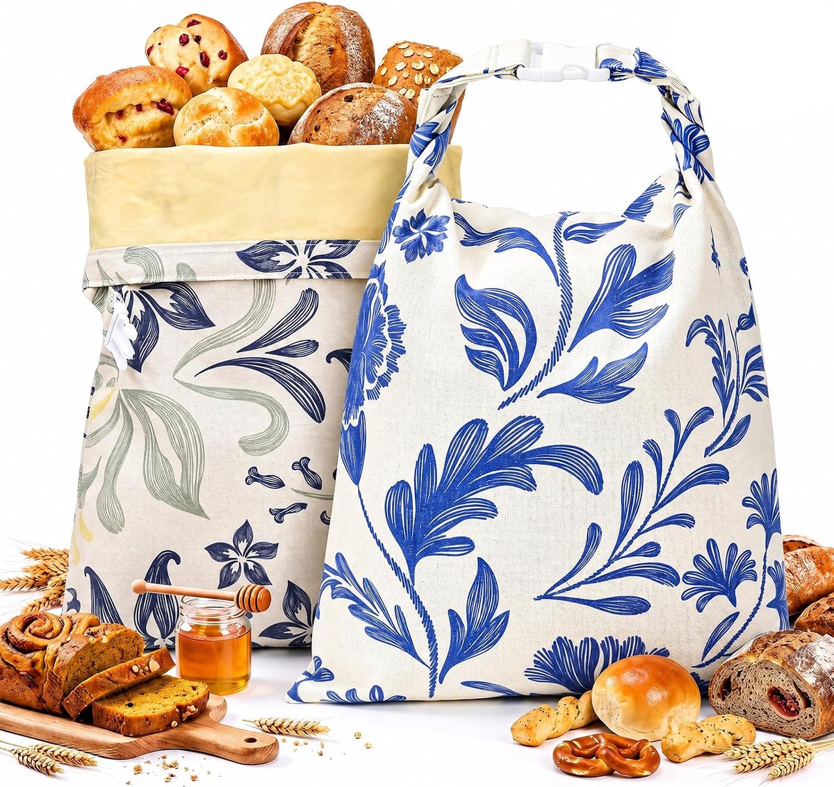 Broodzak set van 2 33 x 43 cm, broodzak voor het bewaren van brood