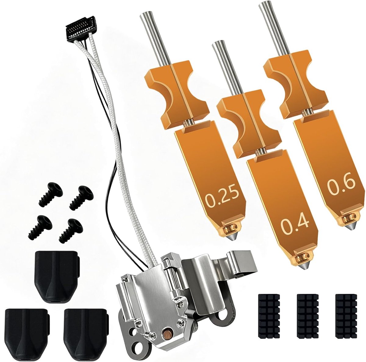 3 stuks 0,25 mm 0,4 mm 0,6 mm AD5X mondstuk en 1 stuk verwarmingselement snelle verwisseling verwarmingscomponent extruder hot end printkop kit voor Flashforge AD5X met 3 siliconen beschermhoezen en 3