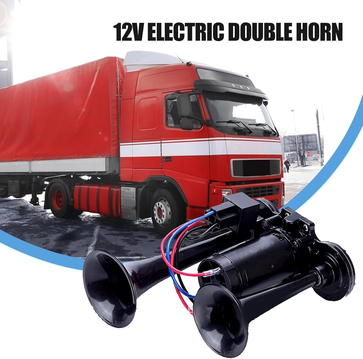 150 dB vrachtwagen- en trein-persluchthoorn, 12V superluide dubbele hoornset voor vrachtwagens, treinen, vrachtwagens, auto's en boten, incl. compressor (zwart)