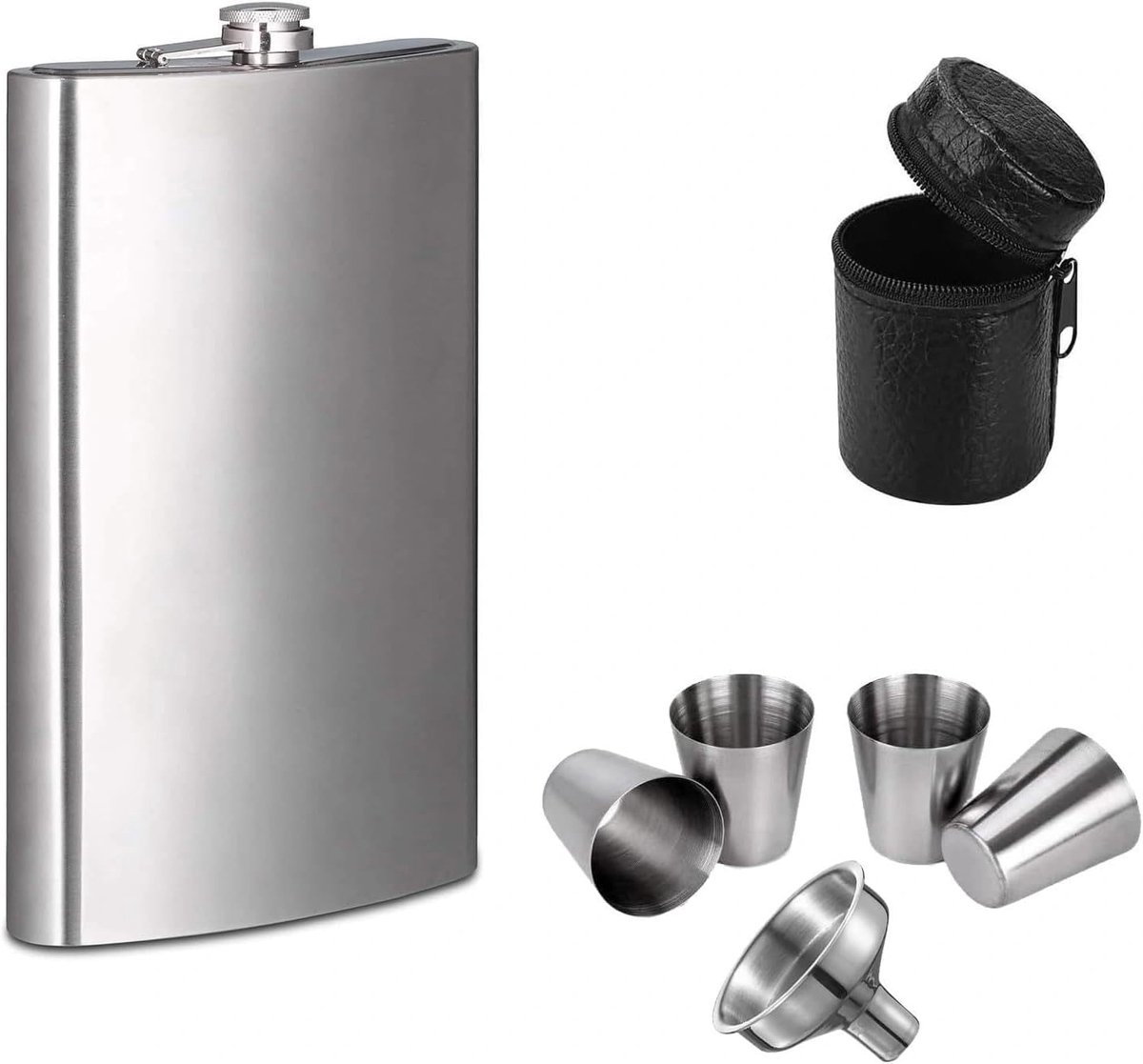 Flessen van Roestvrij Staal 12 oz met 4 Bekers van 30 ml –