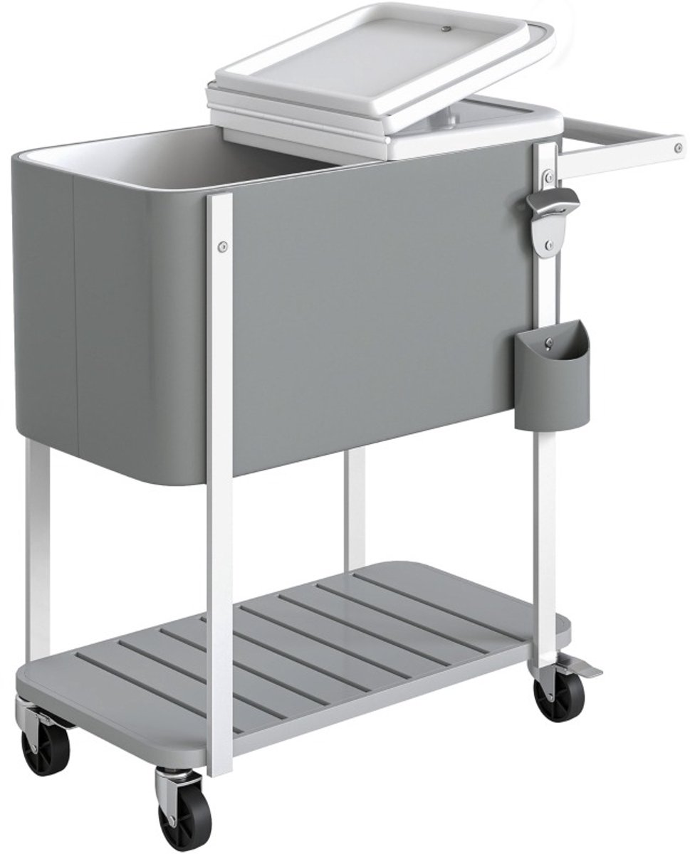 REDOM - Koelwagen 56 L - Isolerende koelbox - 4 zwenkwielen met 2 remmen - Onderplank - Kunststof - Grijs - 84 x 38 x 83 cm