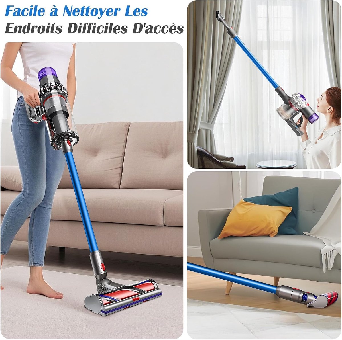 Verlengbuis voor stofzuigers, compatibel met Dyson V7/V8/V10/V11/V15, 73 cm, licht aluminium, reserveonderdeel (blauw)