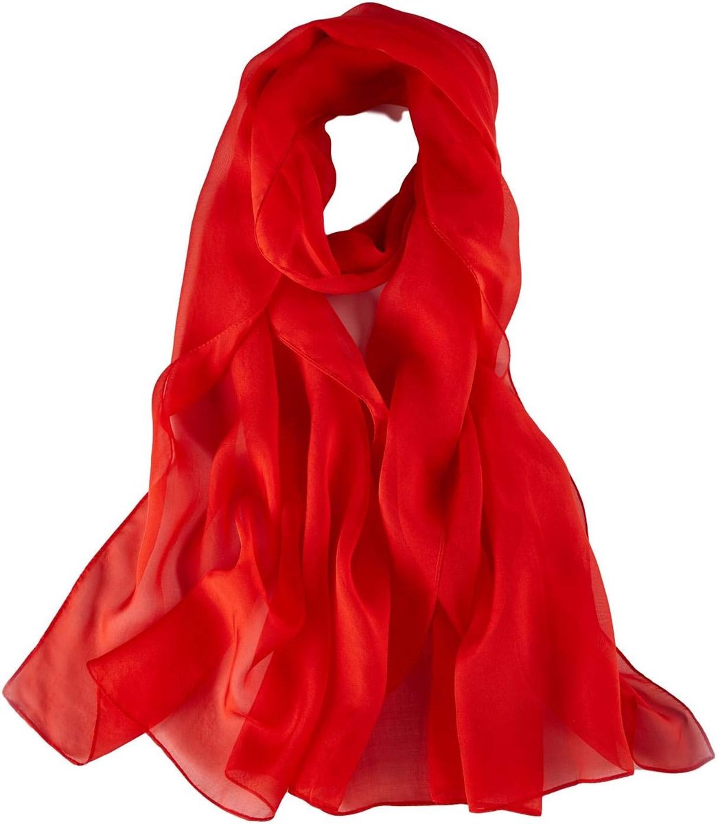 Lange zijden chiffon sjaal effen kleur