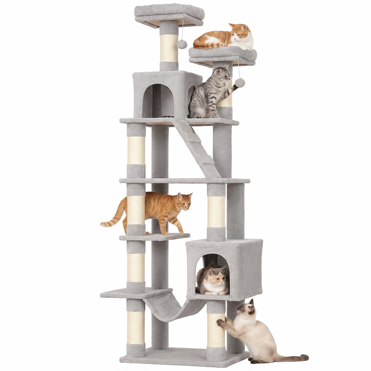 PawHut Cat Tree-Spanplatte, Plüsch-60 x 48 x 204 cm-Hellgrau