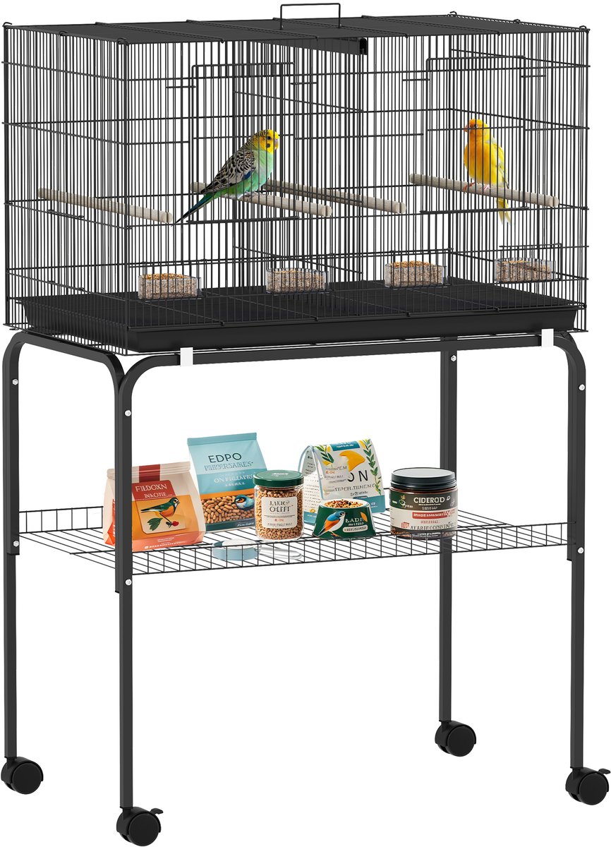 PawHut Bird Cage-Stahl, Kunststoff-76 x 46 x 116 cm-Schwarz