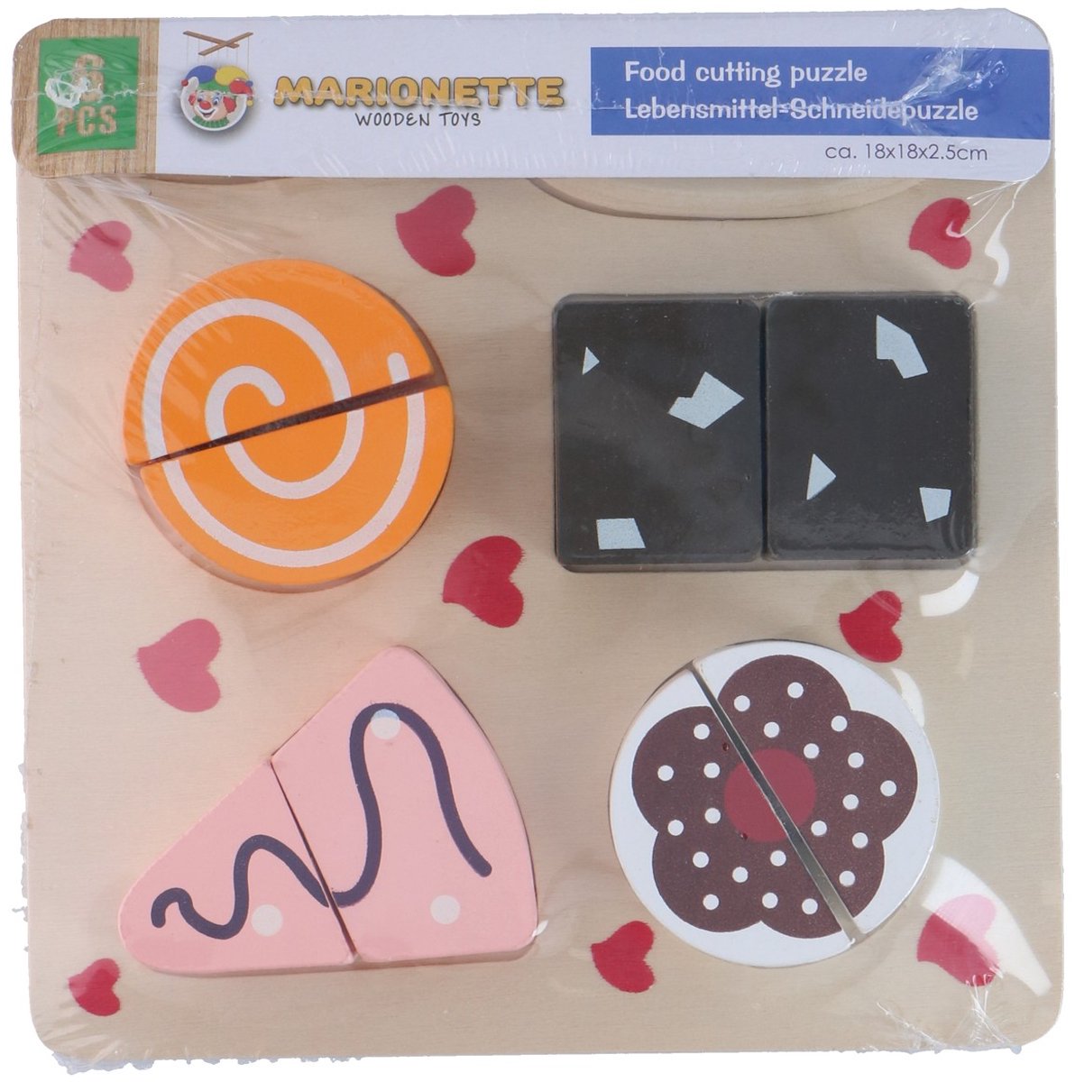Marionette Wooden Toys Houten Taart Snijpuzzel - 10 Stukjes - Traint Fijne Motoriek en Hand-oogcoördinatie - Educatief en Creatief Speelgoed voor Kinderen - Afmeting 18x18 cm - Meerkleurig