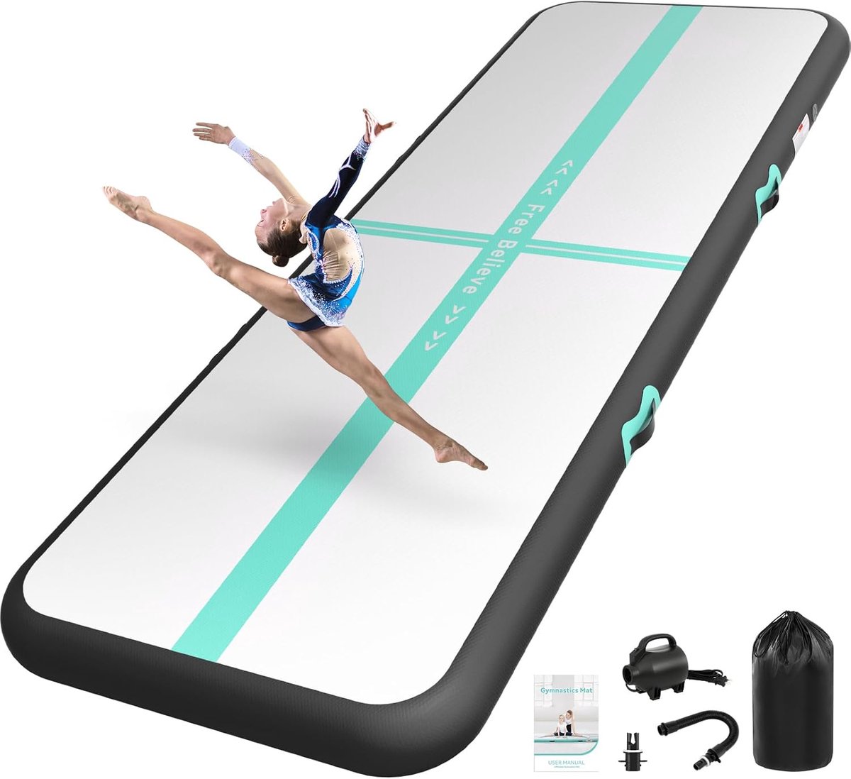 Opblaasbare gymnastiekmat 4m 10cm dik - 600W pomp - binnen en buiten - ideaal voor yoga - ShopVlot