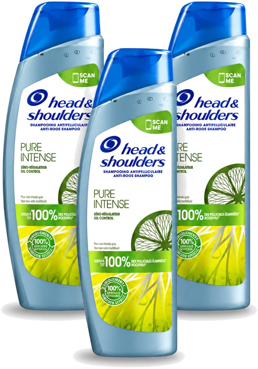 3 x Head & Shoulders - Anti-Roos Shampoo - Pure Intense - Oil Control - 250 ml - Voordeelverpakking - 3 stuks