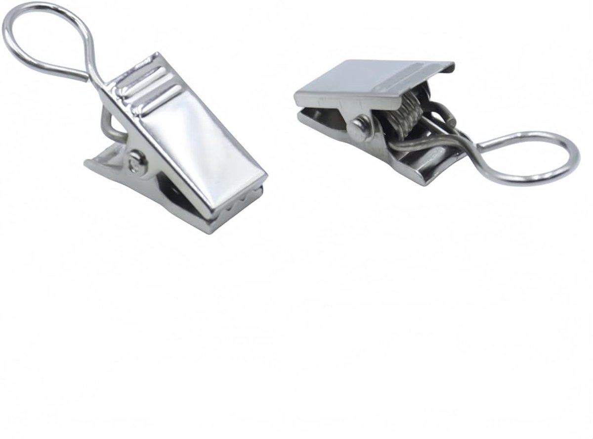 Verpakking met 20 roestvrijstalen gordijnclips, haken, heavy duty, douchegordijnclips, metalen wasknijpers