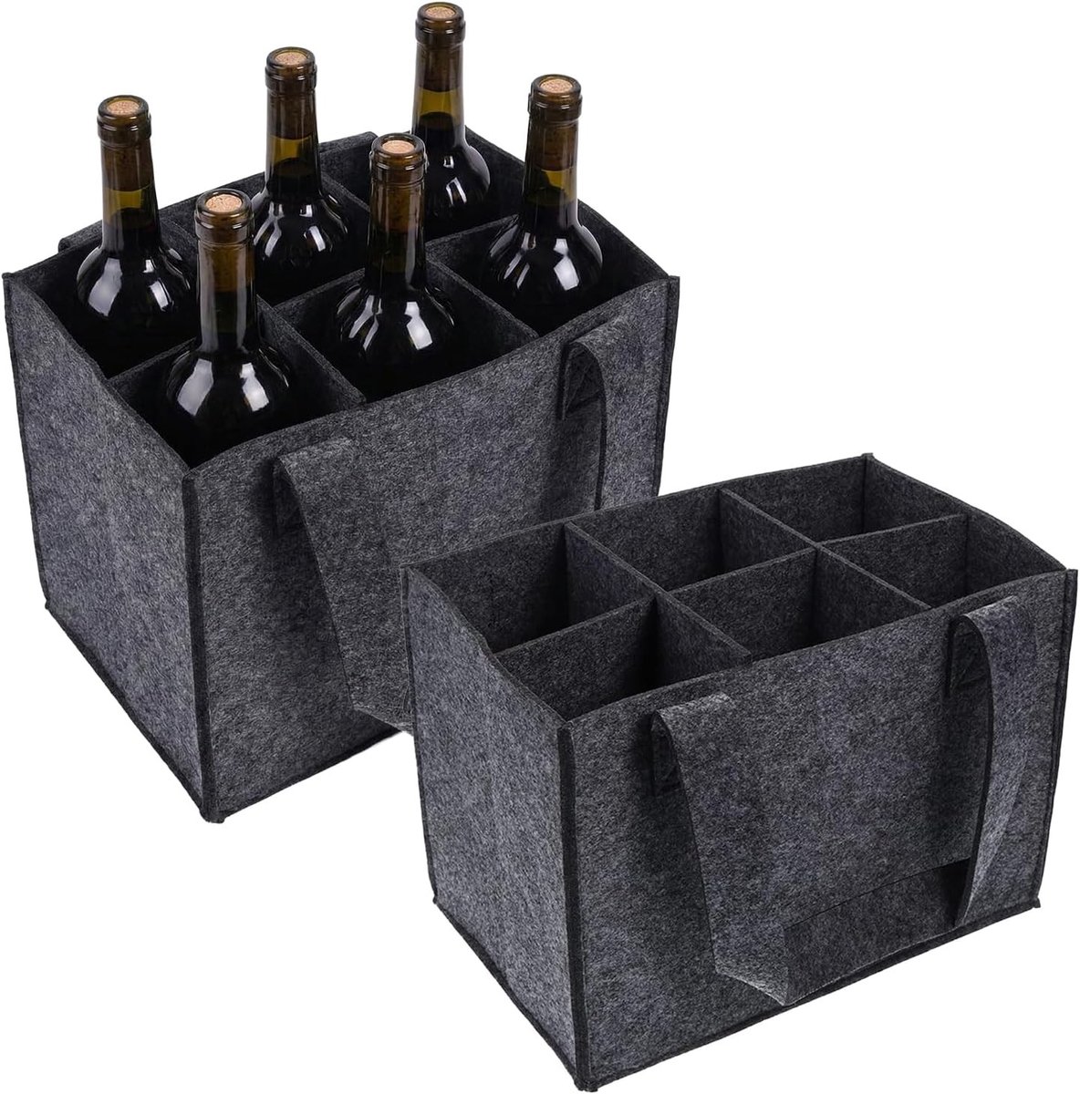 Handtas voor 6 Flessen met Handvat en Flesopener, Ideaal voor Wijn en Dranken, Donkergrijs 24x16x18cm