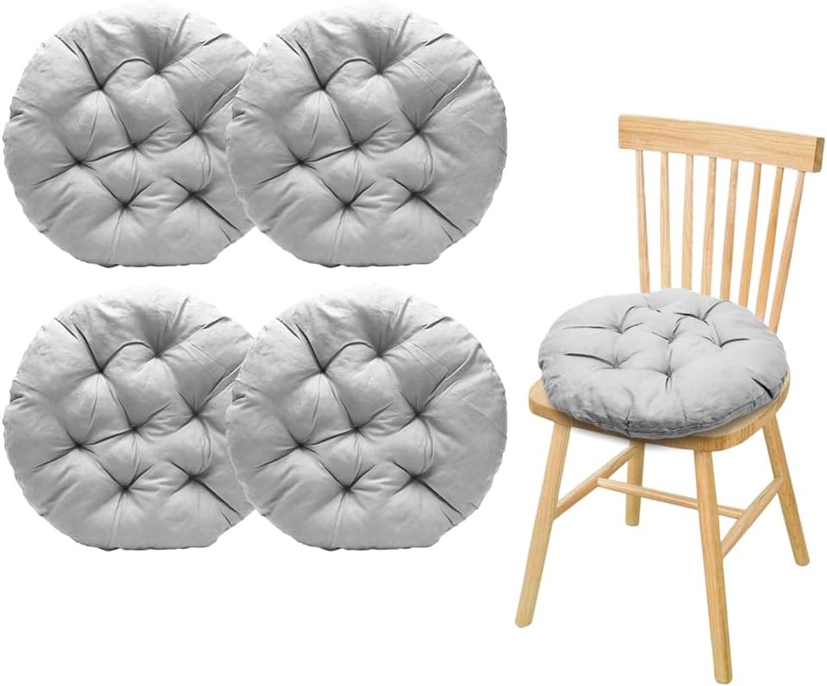 4-delige set ronde stoelkussens 40x40x3cm, rond vloerkussen, stoelbekleding voor binnen en buiten – stoelbekleding voor eetkamer, woonkamer, kantoor en tuin (Lichtgrijs)