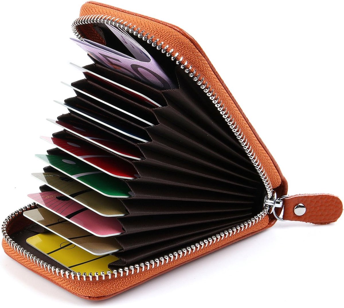 Creditcardhouder, leer, ritssluiting