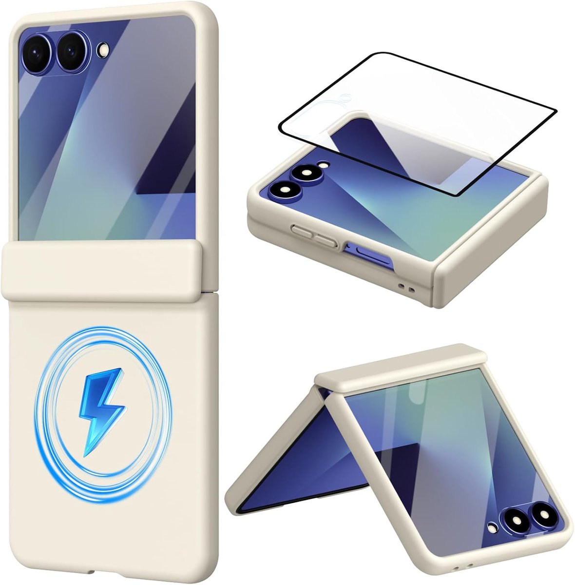 Hoes voor Samsung Galaxy Z Flip8, geschikt voor Magnetic Ring-laden, scharnierscherm, displayscherm, siliconen hoes voor Samsung Z Flip 8, compatibel met Magnetic Ring-wit