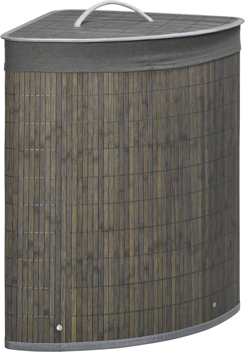 Wasmand 38 × 38 × 57 cm Grijs Bamboe Wasmand, kledingmand en opbergmand met deksel, stabiel en duurzaam, praktisch en stijlvol, gemakkelijk schoon te maken, geschikt voor badkamer en slaapkamer