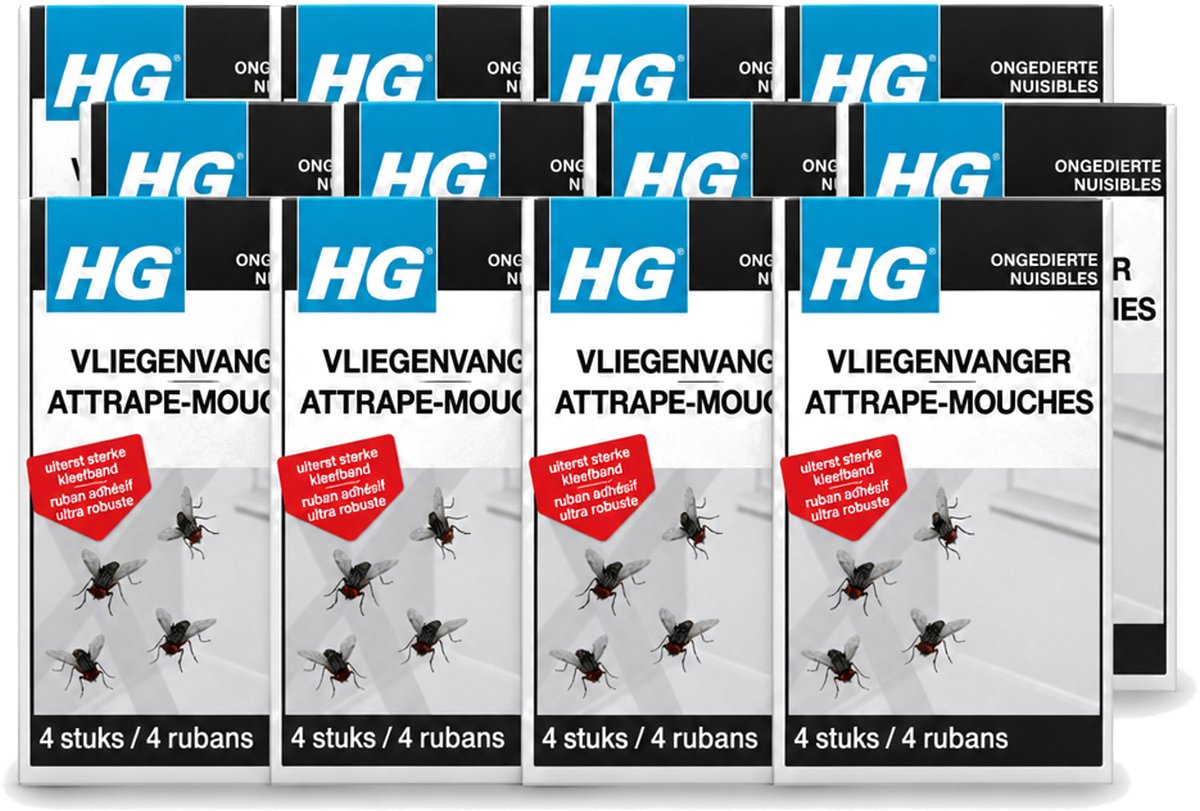 12 x HG X - Vliegenvanger - Sterke Kleefband - 4 Vliegenvangers - Voordeelverpakking - 12 stuks