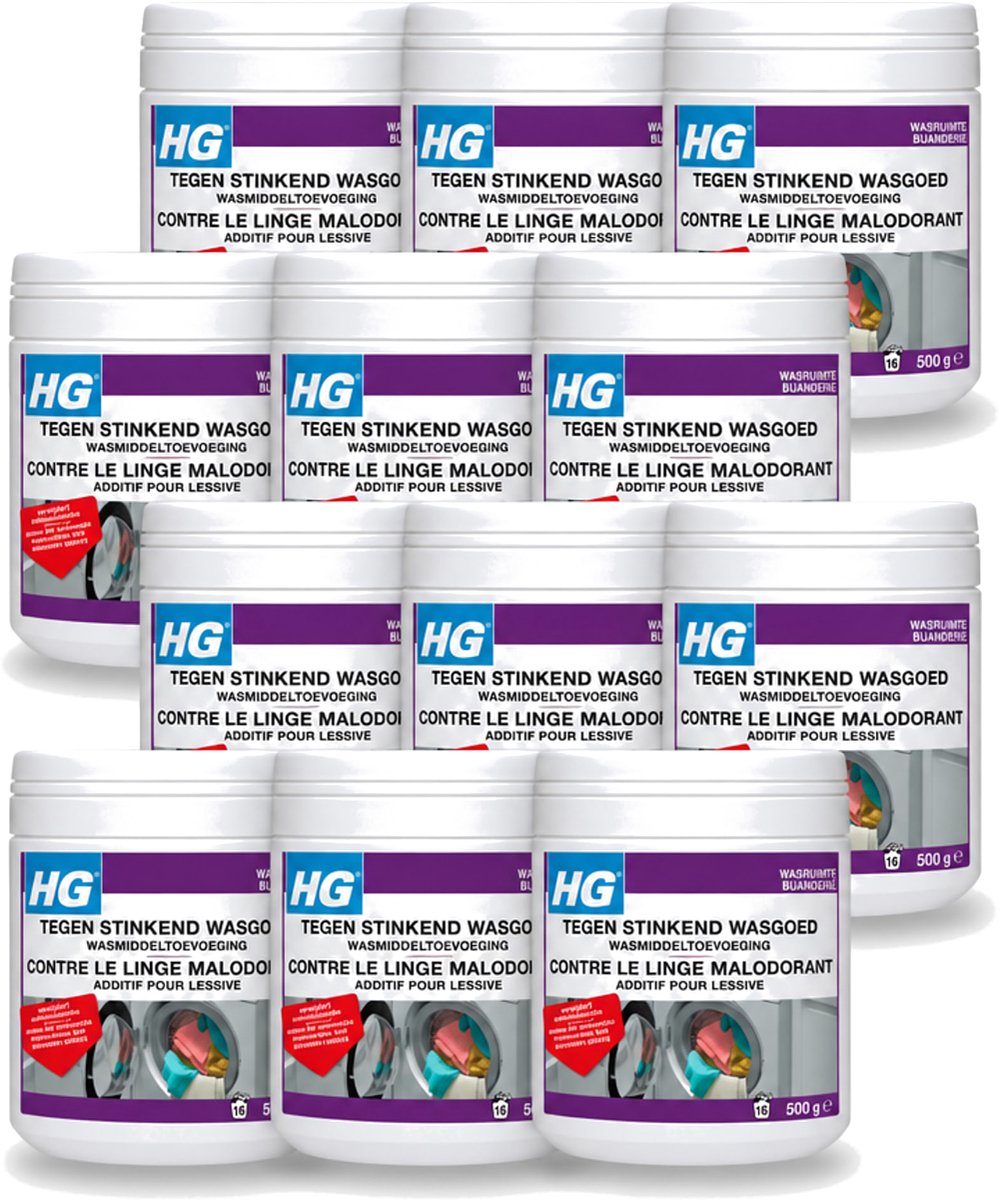 12 x HG - Wasruimte - Tegen Stinkend Wasgoed - Wasmiddeltoevoeging - 500 g - Voordeelverpakking - 12 stuks