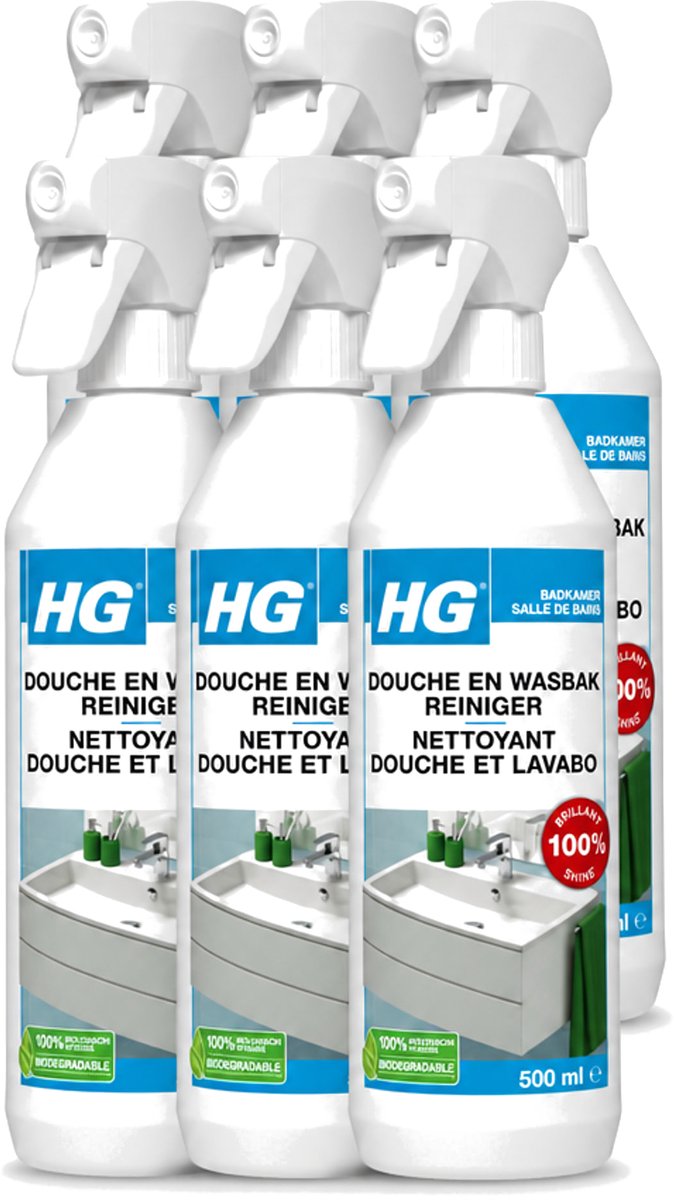 6 x HG - Badkamer - Douche-& Wasbakreiniger - Spray - Extra Glans - 500 ml - Voordeelverpakking - 6 stuks