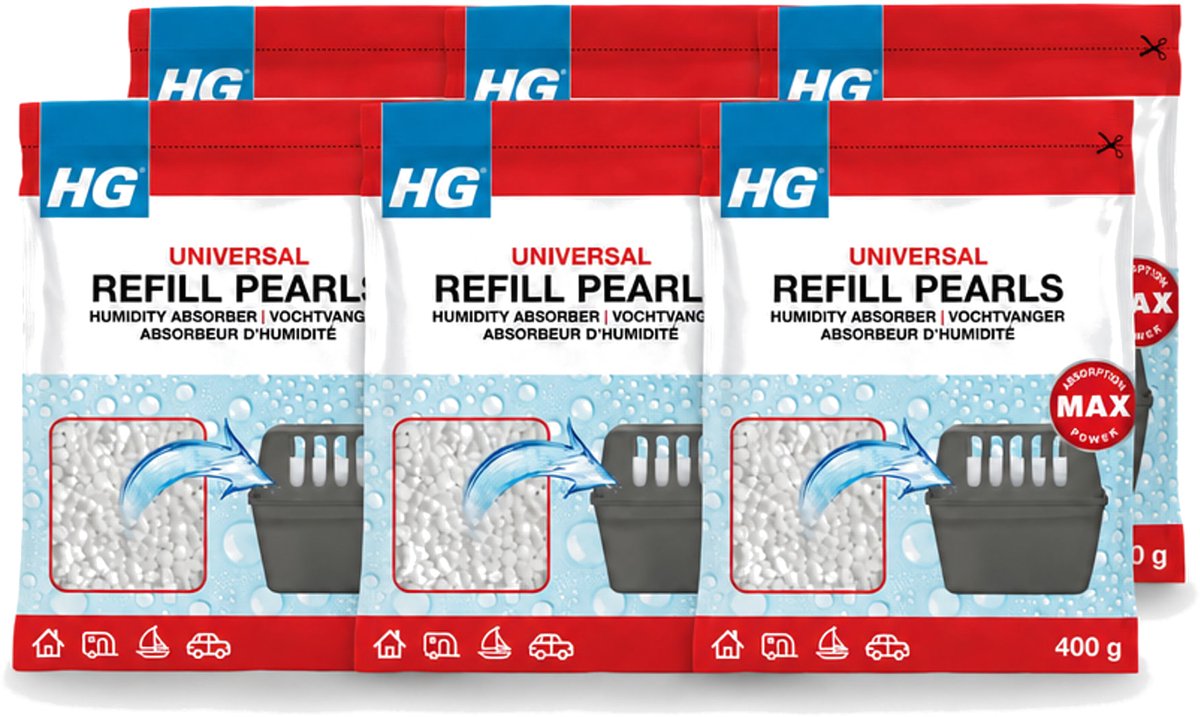 6 x HG - Refill Pearls voor Vochtvanger - Navulling - 400 g - Voordeelverpakking - 6 stuks