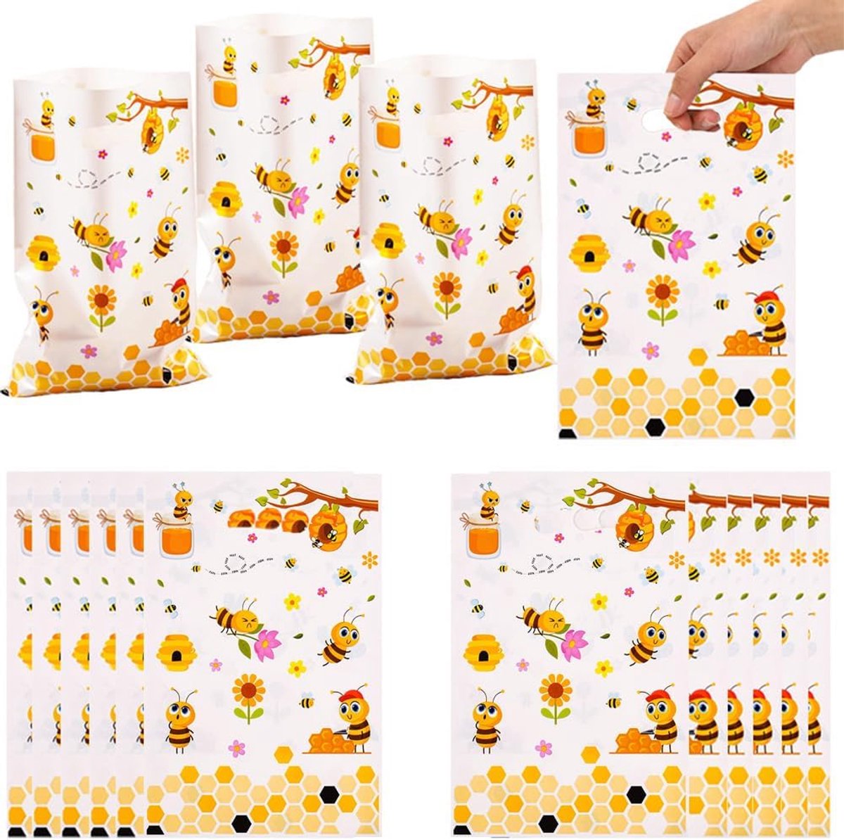 Cadeauzakjes Bijen feestzakjes kinderverjaardag snoepzakjes bijen verjaardagen decoratie bijen cadeauzakje uitdeelzakjes babyshower herfst zomer feestdecoratie 50 stuks