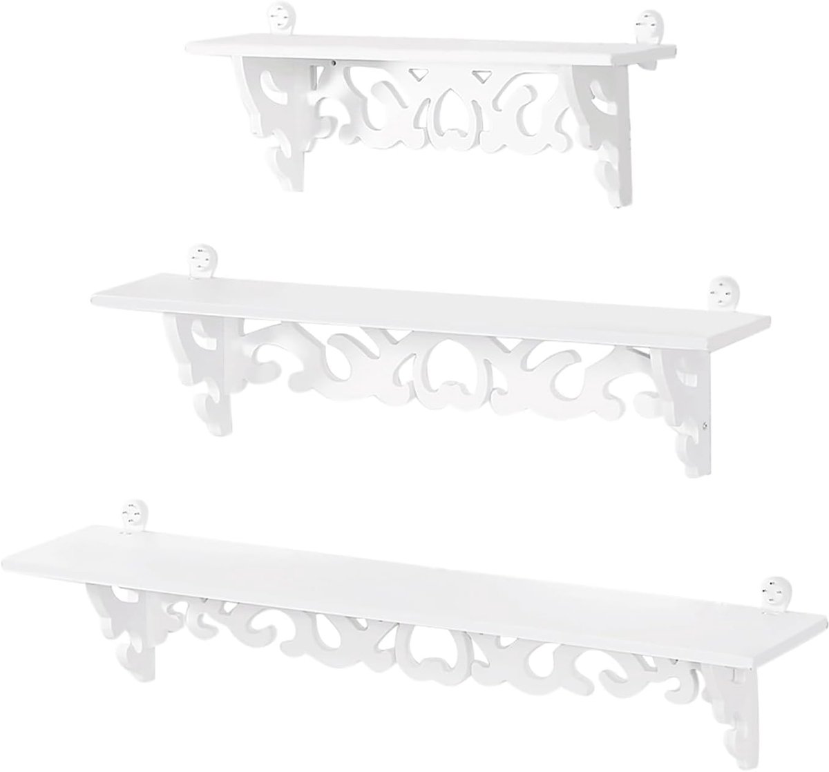 Drijvende Wandplank Wit, 3-Tier Shabby Chic Decoratief Opbergrek met Eenvoudige Installatie voor Slaapkamer Woonkamer Badkamer Keuken Boekorganizer
