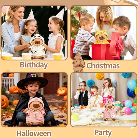 9 stuks 30 cm pluche Capybara, schattige Capybara pluche pop met kleding, pluche pop, simulatie speelgoed van Capibara, cadeau voor kinderen, cadeau voor verjaardag, Kerstmis — afbeelding 5
