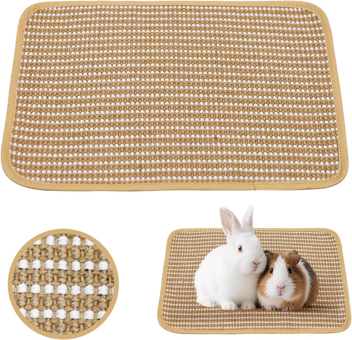 Krabmat voor konijnen, 34 x 25 cm, sisal krabmat voor klauwen en tanden, natuurlijke sisal mat voor knaagdieren, kauwen, slapen, nestelen, voor konijnen/katten/hamsters