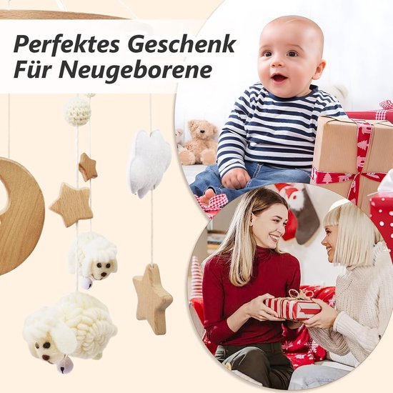 Schaap Babybed Mobiel - Windspel Met Wolken, Maan, Ster - Beige Boho Bedbel - Babyspeelgoed Voor Meisjes of Jongens — afbeelding 3