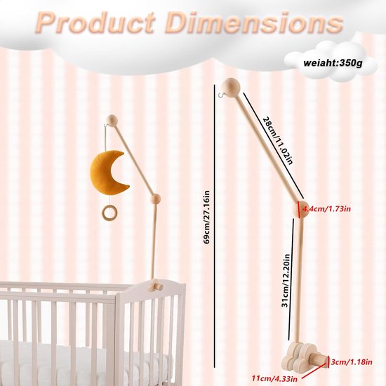 Mobiele houder voor baby's, beweegbare standaard van hout, baby- en kinderbed — afbeelding 2