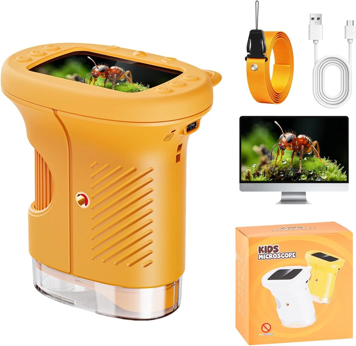 1000X draagbare digitale microscoop voor kinderen, kindermicroscoop met 2,0'' IPS-scherm, draagbare minimicroscoop voor buitenverkenning, STEM-wetenschapsleermiddel, voor jongens en
