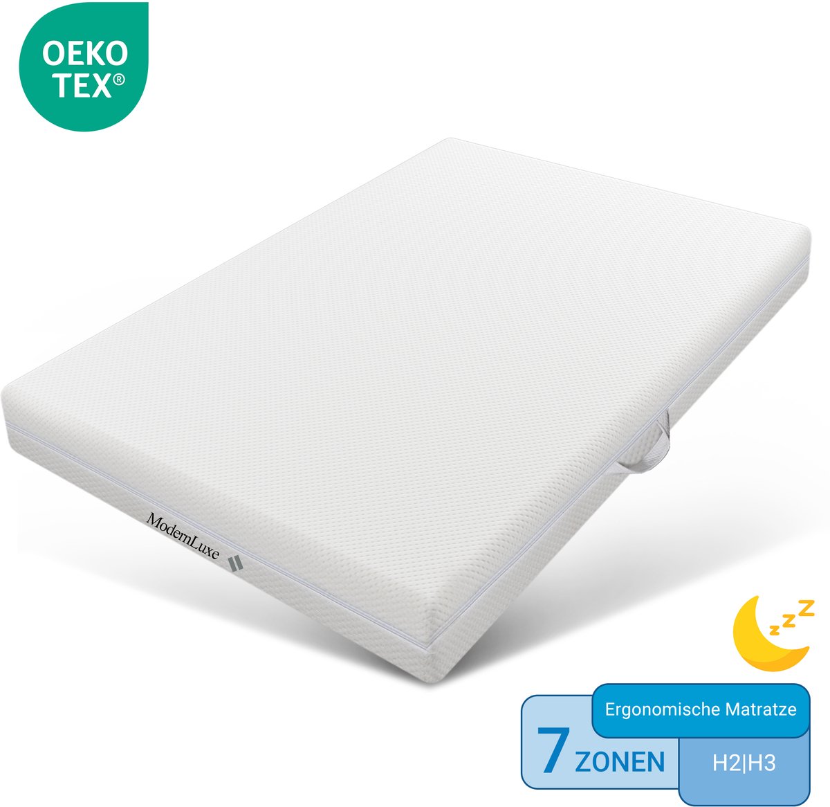 Sweiko Koudgeschuimde matras - 140 x 200 x 20 cm - H3 & H2 - Ergonomisch - Met handgrepen - Wasbare matrashoes - Doorgestikt - Voorzien van ritssluiting Wit