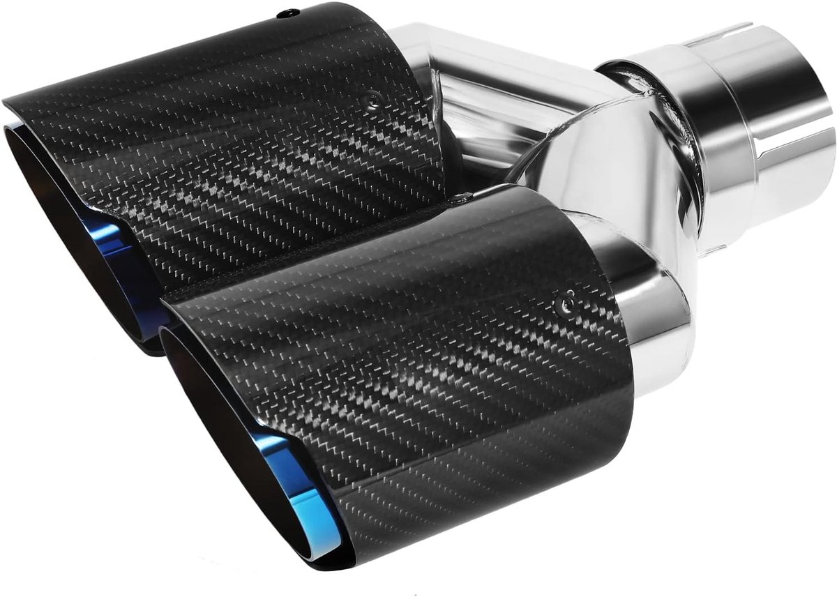 Tip 2.21 "(54mm) Inlaat Auto Achter Muffler Tips Rvs en Glanzende Koolstofvezel Auto Uitlaat Staart End Pijp Keel 89MM (3.5") (Blauw Zwart)