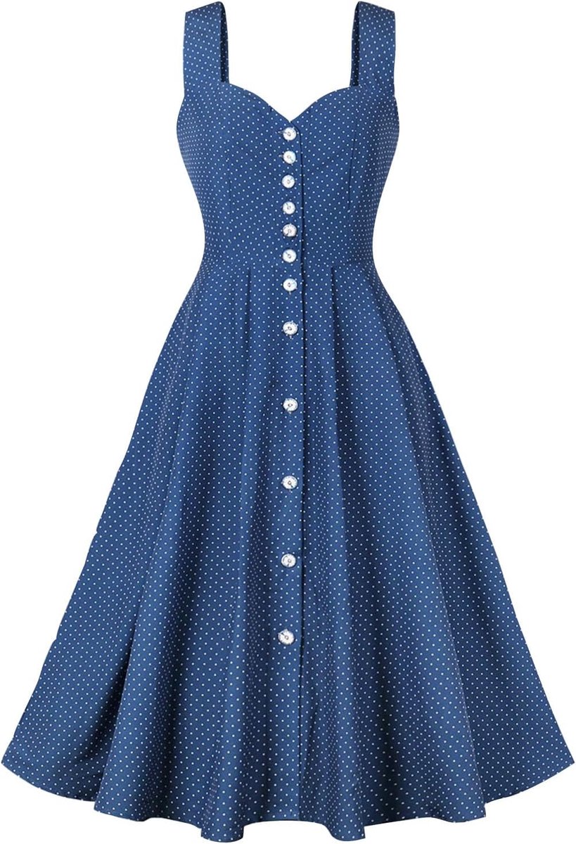 Rockabilly-jurk voor dames in jaren '50-stijl, gestippelde swingjurk voor feestjes, kostuums, filmjurken, getailleerde snit met zwaaiende rok, charme, hoogwaardige stof, ideaal voor feesten