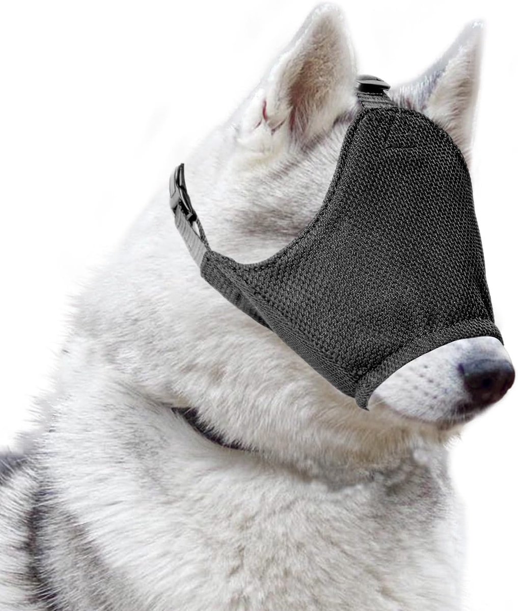 Zwarte hondenmuilkorf, hondenoogmasker met zachte flexibele stof, huisdierkalmerende pet voor blinddoek verzorging, anti-angst en autoziekte, S