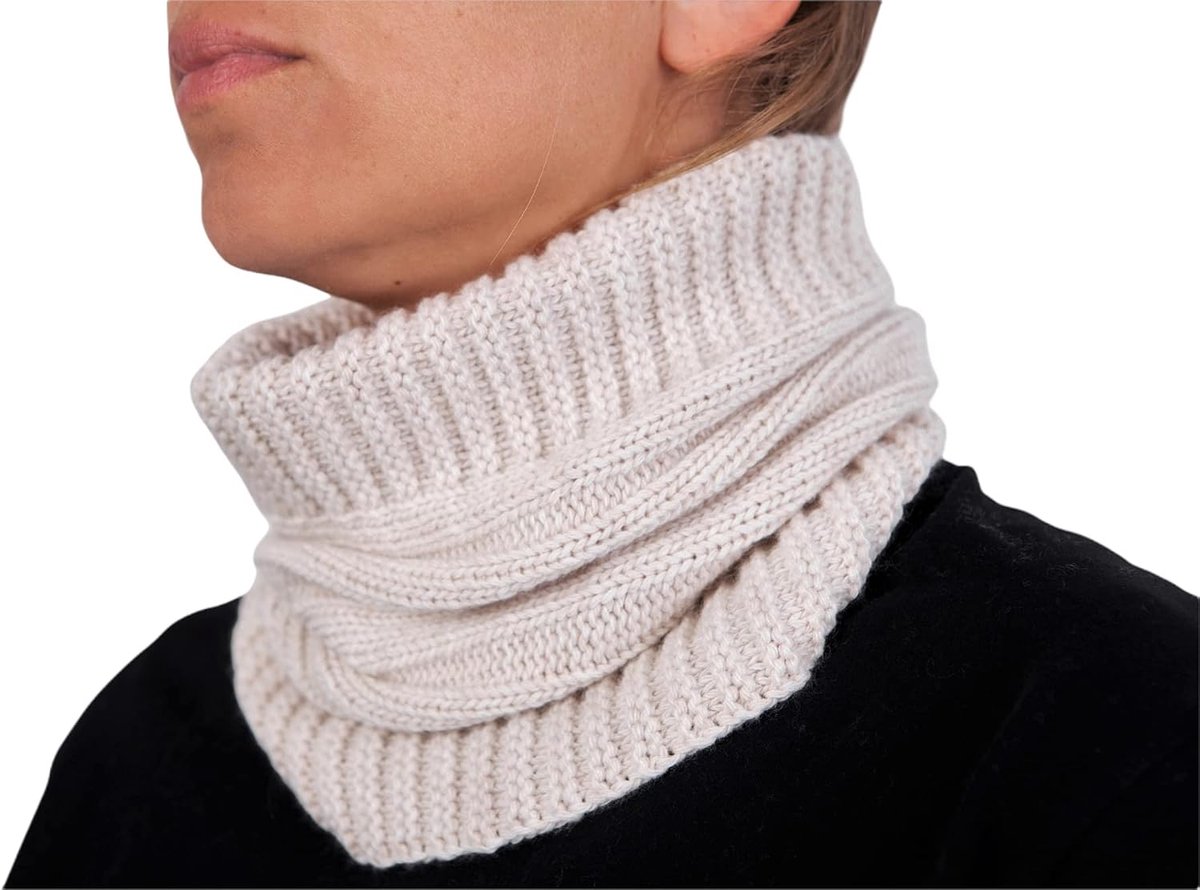 Halsdoek voor dames en heren, gemaakt in Italië, sjaal, ring, kasjmier, winter, uniseks, merinowol, zwart, grijs, wit, beige, warm, eenheidsmaat, pashmina, schouderdoek, Licht Beige, Eén maat
