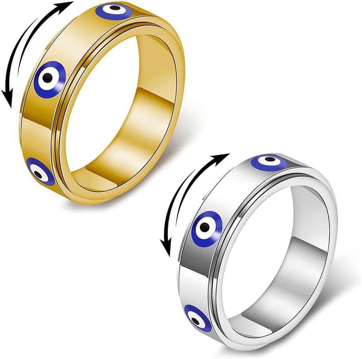 Ringen Evil Eye 18K verguld roestvrij staal fidget-ring, stressvermindering en angstverlichting, gelukzalig Ojo Turco stapelbare ringen voor heren en dames