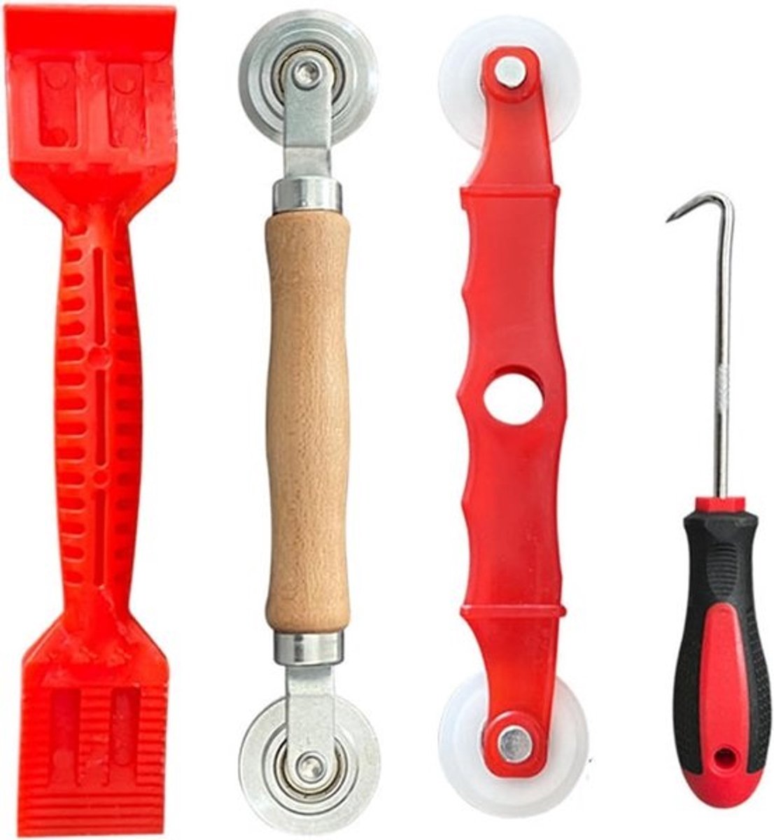 Gereedschap voor horren - Set spline-rollers - Voor het monteren van horren - Nylon wielen - 4 stuks - Rood houtkleur