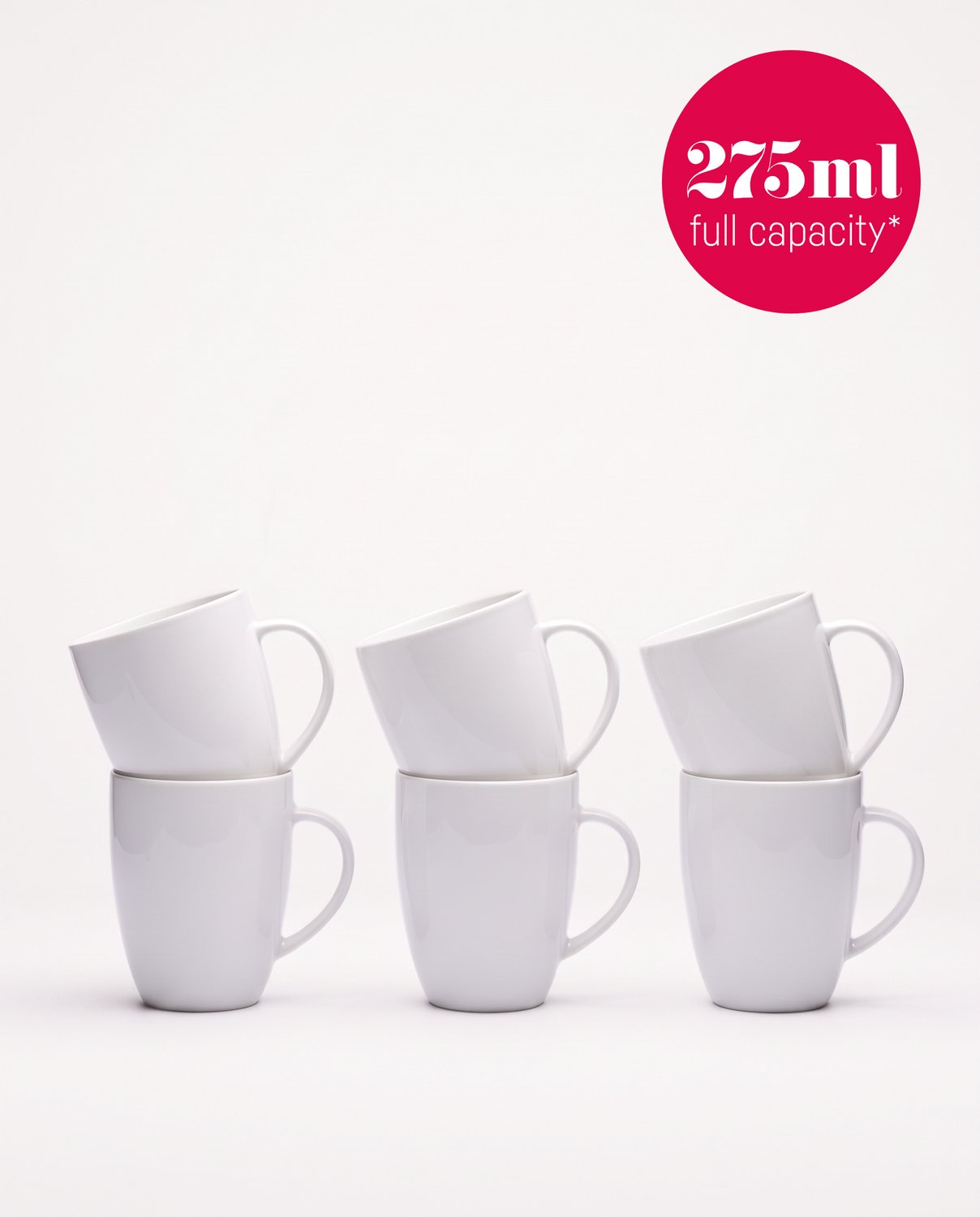 Bol.com vtwonen - Basic - Set van 6 - Mokken met Oor - Wit - Porselein - 275ml aanbieding